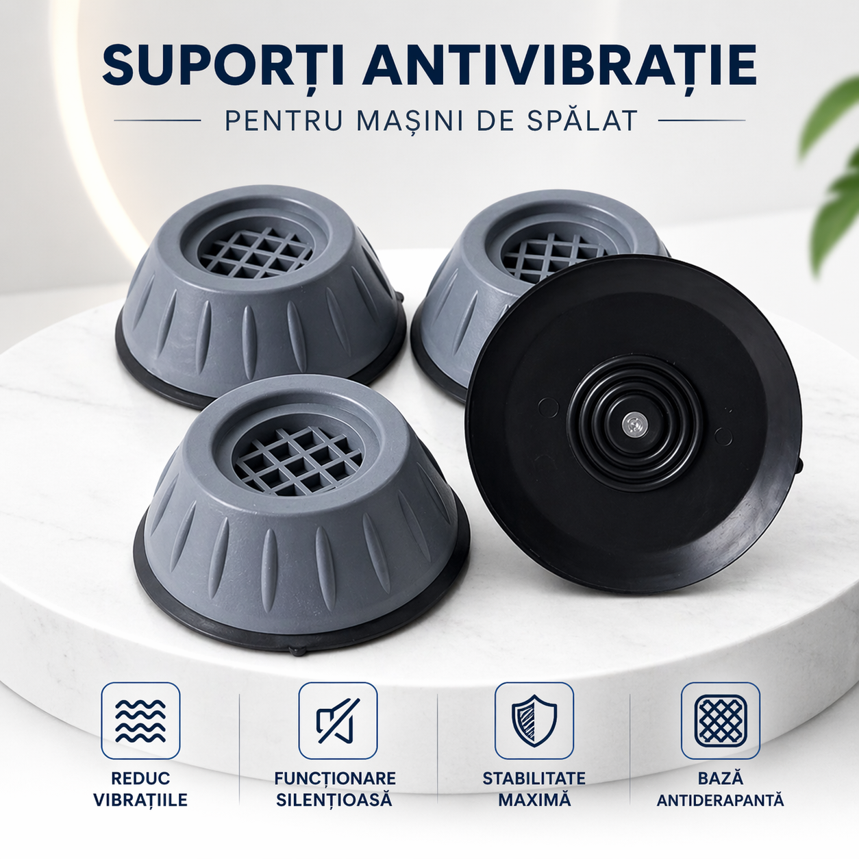 Set 4 picioruse antivibratii, anti-zgomot si antiderapante, cauciuc natural pentru masina de spalat
