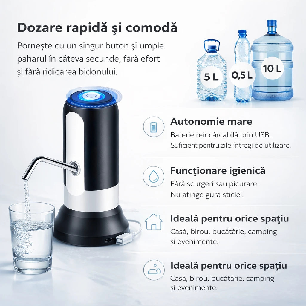 Pompa de apa electrica, baterie reincarcabila, autonomie 30 de zile